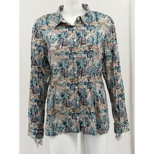 Seasalt Cornwall Top Womens 12 Blue Green Larissa Organic Cotton Boho Spring